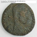 6-29-11 Constantius II Ã† Centenionalis. 351-355 AD. D N CONSTANTIVS P F AVG Front.JPG