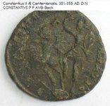 6-29-11 Constantius II Ã† Centenionalis. 351-355 AD. D N CONSTANTIVS P F AVG Back.JPG