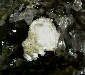 Strontianite on calcite, Caldwell Stone, Danville, KY 10X, natural light.jpg