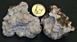 AR smoky quartz geodes exterior, North Arkansas, half dollar for scale, natural light.JPG