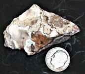 Hydrozincite, Goodsprings Mining District, Goodsprings, Clark Co., NV, US dime for scale, natu...JPG