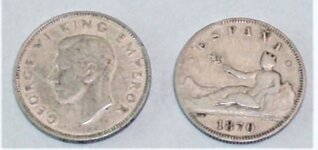 New Zealand 1 Florin 1941 & Spain 2 Pesetas 1870 Obv..JPG