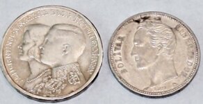 Greece 1964 Royal Wedding, 30 Drachmai & Venesula 1960 1 Bolivar Obv..JPG