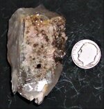 Scheelite on Qtz., Qitianling Complex, Chenzhou, Hunan Prov., China, US dime for scale, natura...JPG