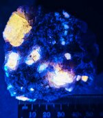 Scapolite, var. marialite, in calcite matrix, Afghanistan, LW 365nm.jpg