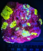 Scapolite, var. marialite, in calcite matrix, Afghanistan, SW 254nm.jpg